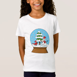 雪の球体(鳥)ショウジョウコウカンチョウ雪だるまと松の木 Tシャツ