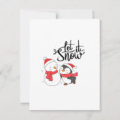 雪の男とペンギンが一緒にいる「Let It Snow」のカード シーズンカード (正面)