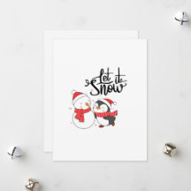 雪の男とペンギンが一緒にいる「Let It Snow」のカード