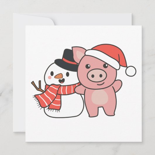 雪の男と冬の豚のクリスマス招待状 招待状 (正面)