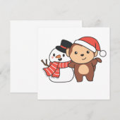 雪の男と猿が冬のクリスマスに招待する 招待状 (正面/裏面)