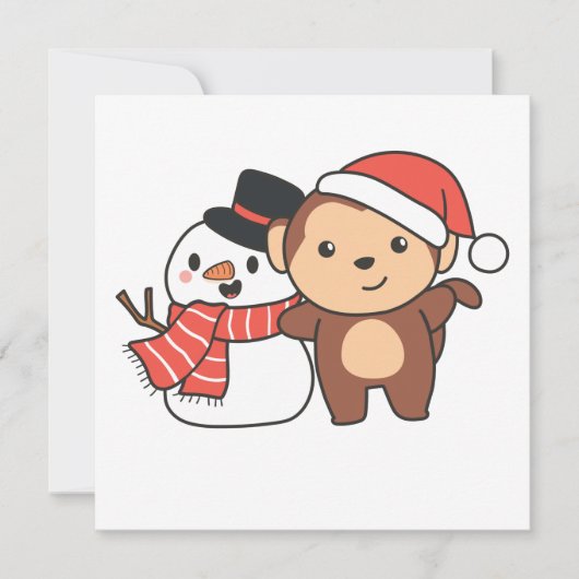 雪の男と猿が冬のクリスマスに招待する 招待状 (正面)