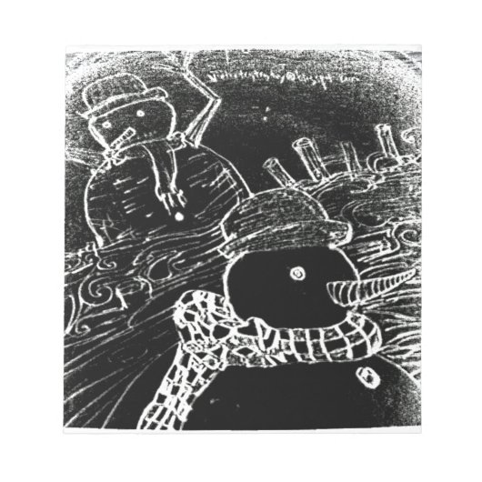 雪の男とYaieの黒いクリスマス ノートパッド (正面)