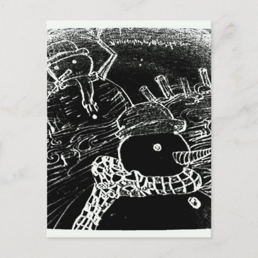 雪の男とYaieの黒いクリスマス ポストカード (正面)