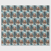 雪の男のいるクリスマスのジンジャーブレッドコテージ ラッピングペーパー (フラット)