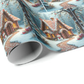 雪の男のいるクリスマスのジンジャーブレッドコテージ ラッピングペーパー (ロールコーナー)