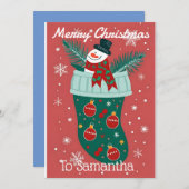 雪の男のいるクリスマス・ストッキング シーズンカード (正面/裏面)