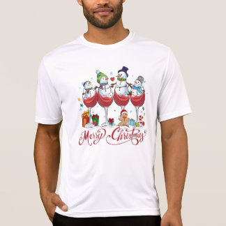 雪の男のクリスマスを飾る赤ワインのガおもしろいラス Tシャツ