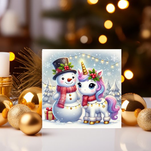 雪の男の子とユニコーンと冬のイルミネーション シーズンカード