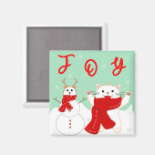 雪の男の子と幸せな猫 | かわいいクリスマスマグネット マグネット (正面/裏面)