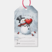 雪の男、大きなハートのギフトタグで愛を提案する ギフトタグ (正面)