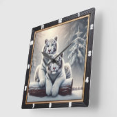 雪の白いタイガーの森 スクエア壁時計 (傾斜)