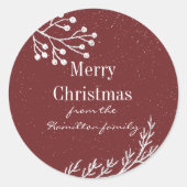 雪の白いチョークの枝の色編集可能 ラウンドシール (正面)