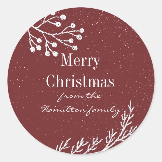 雪の白いチョークの枝の色編集可能 ラウンドシール (正面)