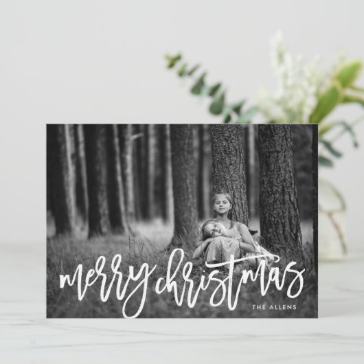 雪の白いメリークリスマスフォト シーズンカード (スタンド正面)