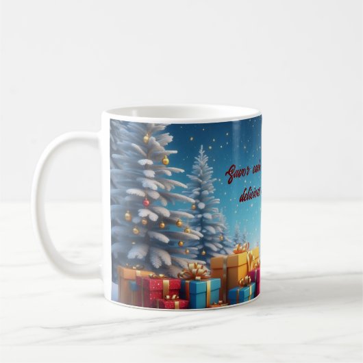 雪の白い冬のクリスマス コーヒーマグカップ (左)