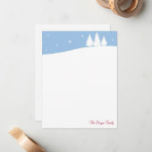 雪の白い冬の木の青いホリデー感謝カード ノートカード (正面/裏面インサイチュ)