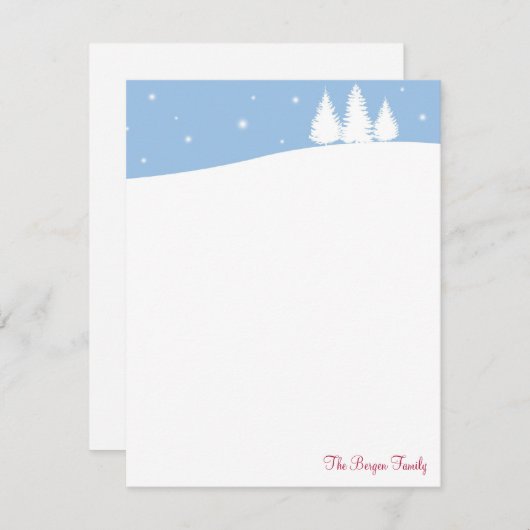 雪の白い冬の木の青い休日のサンキューカード ノートカード (正面/裏面)