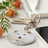 雪の白い北極キツネ キーホルダー (側面)