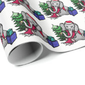 雪の白い地上のクリスマスの甘い漫画象 ラッピングペーパー (ロールコーナー)