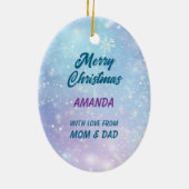 雪の白い子犬の子供のクリスマス セラミックオーナメント (裏面)