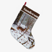 雪の白い尾の鹿の大きなクリスマスストッキング ラージクリスマスストッキング (正面 (吊り時))