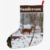 雪の白い尾の鹿の大きなクリスマスストッキング ラージクリスマスストッキング (裏面)