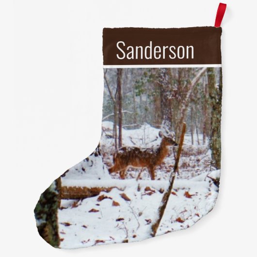 雪の白い尾の鹿の大きなクリスマスストッキング ラージクリスマスストッキング (裏面)