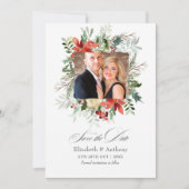 雪の白い松とスギの冬の結婚式の魔法 セーブザデート (正面)