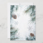 雪の白い松ぼっくりと雪の結晶のクリスマス 招待状 (裏面)