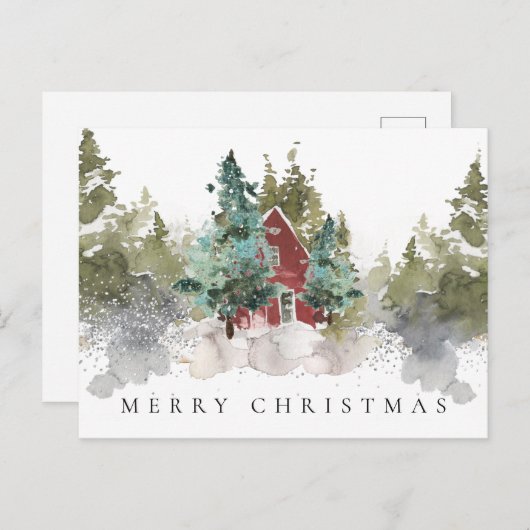 雪の白い松林の木立ちのクリスマス シーズンポストカード (正面/裏面)
