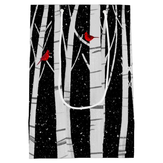 雪の白い樺の木の木 ミディアムペーパーバッグ (裏面)