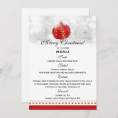 雪の白く赤いクリスマス夕食メニューテンプレートカード メニュー (正面/裏面)