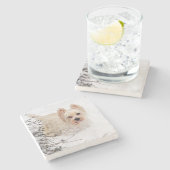 雪の白ウェスティドッグフォトストーンコースター ストーンコースター (横)