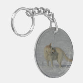 雪の白人のジャーマン・シェパード キーホルダー (正面左)