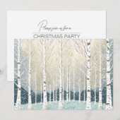 雪の白樺の木のクリスマスパーティー ティール ID1003 招待状 (正面/裏面)