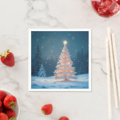 雪の白熱［赤熱］光を放つ白いクリスマスツリー スタンダードカクテルナプキン (インサイチュ)