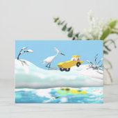 雪の白鷺および木のおもちゃ車 サンキューカード (スタンド正面)