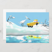 雪の白鷺および木のおもちゃ車 サンキューカード (正面/裏面)