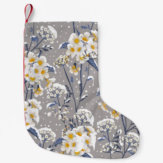 雪の盛りに咲く美しい冬の花 スモールクリスマスストッキング (正面)