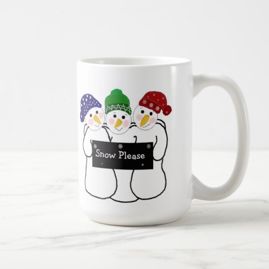 雪の看板を持つ3人の雪だるま コーヒーマグカップ (右)