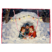 雪の砦で遊ぶ子供たち（ヴィンテージ） ラージペーパーバッグ (裏面)