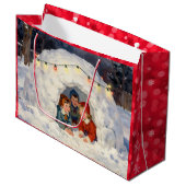 雪の砦で遊ぶ子供たち（ヴィンテージ） ラージペーパーバッグ (正面アングル)