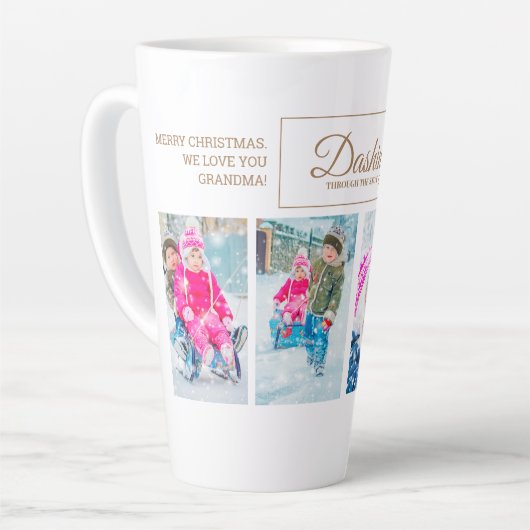 雪の祖父を通してダッシュイン4クリスマスフォト カフェラテマグ (左アングル)