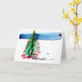 雪の神秘的なクリスマスツリー カード (黄色い花)