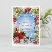 雪の秋キャンドルボードブルクリスマスパーティー招待状 招待状 (スタンド正面)