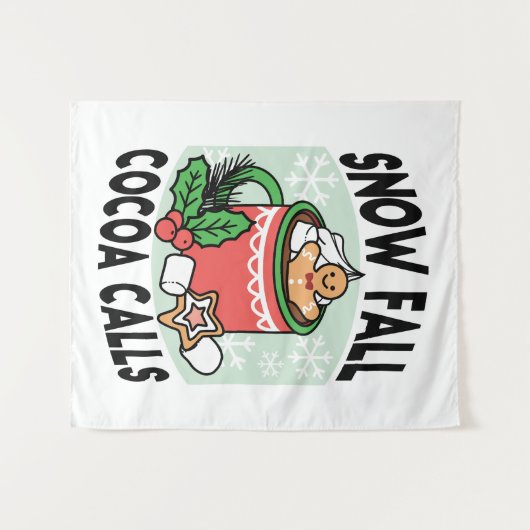 雪の秋ココアコールでウォームアップ – Winter Drink タペストリー (正面(横))