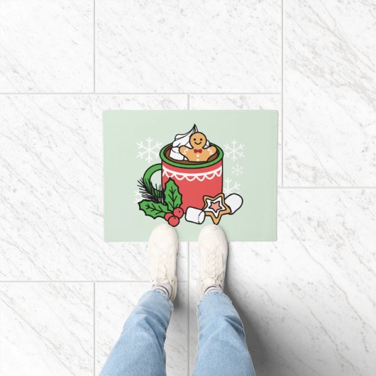 雪の秋ココアコールでウォームアップ – Winter Drink ドアマット (室内)