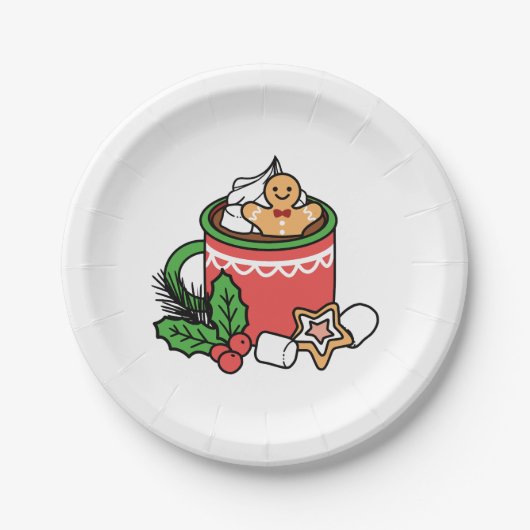 雪の秋ココアコールでウォームアップ – Winter Drink ペーパープレート (正面)