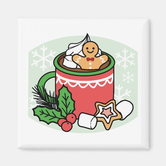 雪の秋ココアコールでウォームアップ – Winter Drink マグネット (正面)